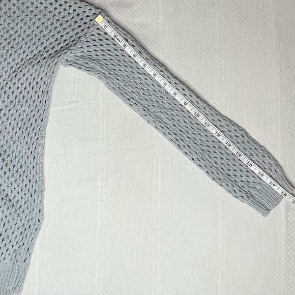 Theory Light Blue / Grey Open-Knit V-Neck Sweater | 100% Cotton | Size Medium - Picture 7 of 7